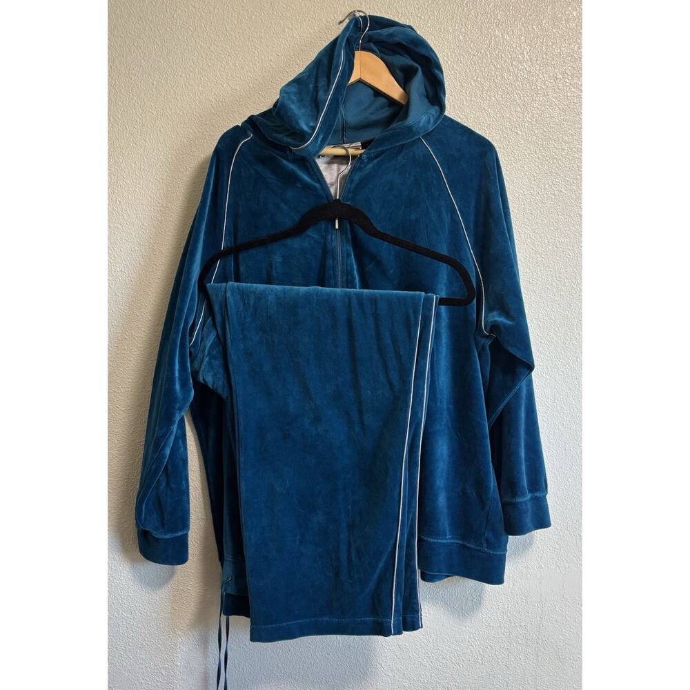 Vintage St Johns Bay 2 Piece Velour Track Suit Teal Active Women’s Plus Size 3X